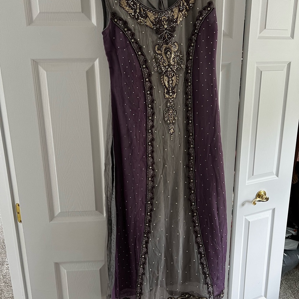 Elegant Purple and Gray Embellished Dress